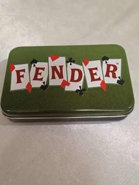 Fender Green Tin Playing Card Case with 2 Sets Playing Cards Poker Guitar Music